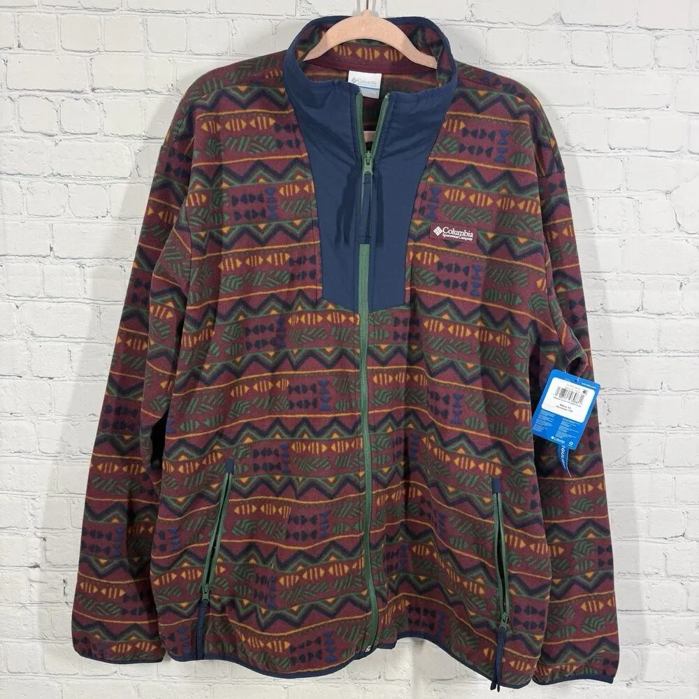 Columbia Southwestern Fleece Jacket Mens 1X Retro Aztec Outdoor Camping Hiking